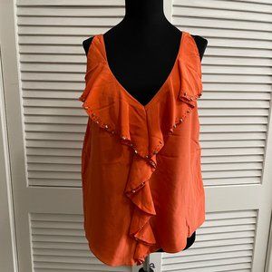 Anthropologie Silk Orange Beaded Top
